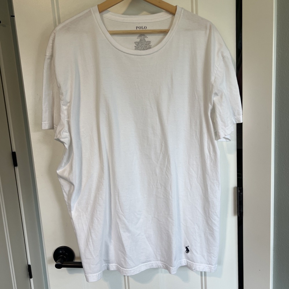 Polo Ralph Lauren Shirt Mens XL White Crew Neck Short Sleeve Blue Logo Tee Top